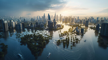 Obraz premium Urban Flood Catastrophe in Metropolitan City