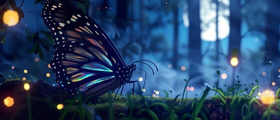 Iridescent butterfly wings shimmering