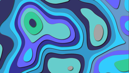 Multi layers blue color texture 3D papercut layers in gradient vector banner.Abstract paper cut style background design.