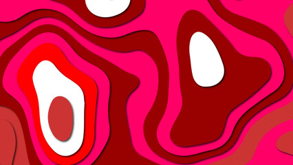Vector red geometric 3d paper cut wave carve line element. Red wave decoration ornament. Topographic line contour map background,