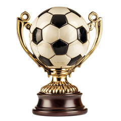 Football tournament winning trophy isolated on transparent background.