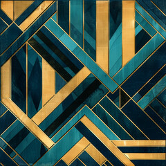 Abstract geometric pattern on a textured background. Blue and gold colors.