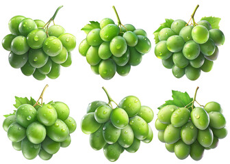 Realistic fruit, Green grapes Fresh with a few drops water, PNG transparent image, AI generative