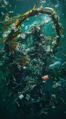 Sea creature entangled in plastic waste