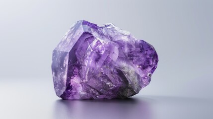 Fototapeta premium Simple yet captivating single amethyst crystal, showcased on a seamless grey background, emphasizing natural beauty