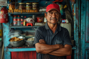 Obraz premium Elderly Shopkeeper in His Rustic General Store