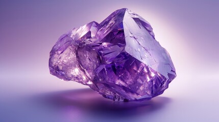 Elegant purple amethyst stone, polished and isolated, shining subtly in soft light, perfect for luxury advertising