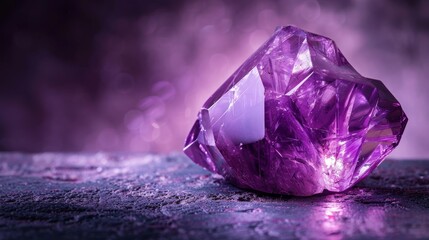 Elegant purple amethyst stone, polished and isolated, shining subtly in soft light, perfect for luxury advertising - obrazy, fototapety, plakaty