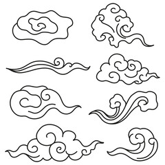 Traditional cloud png sticker, black Chinese design clipart set
