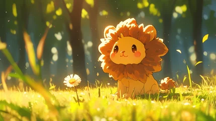 Fototapete A delightful woodland character the cute lion roams freely in the field © AkuAku