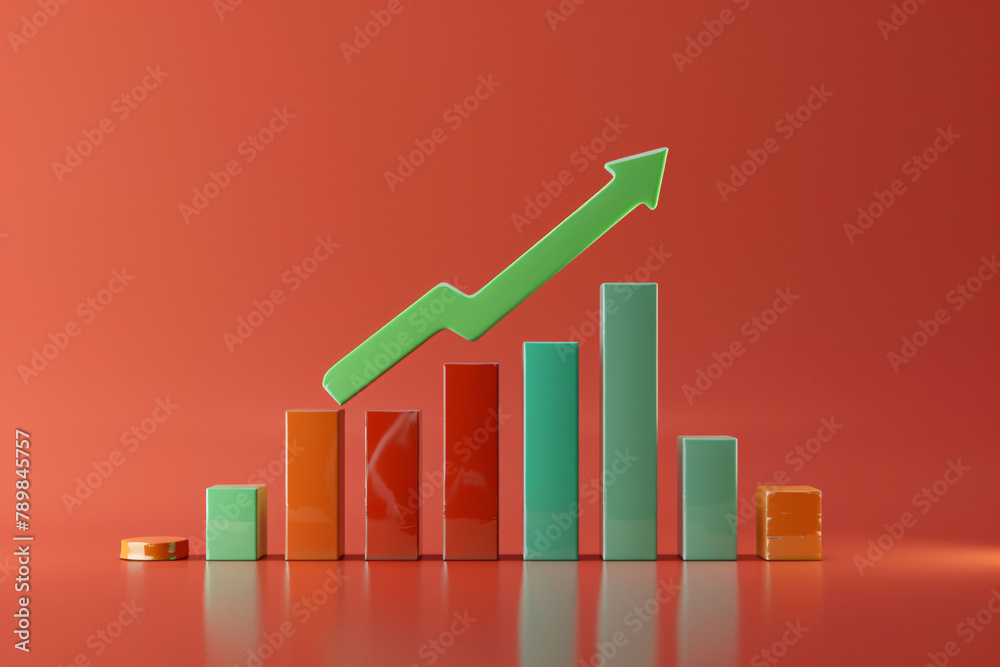 Wall mural rising curve and data analysis concept 3d rendering, business growth graph 3d illustration