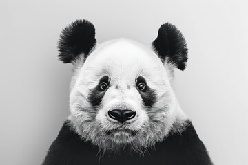 Intricate simplicity captured in this monochrome image of a black and white panda face on a...