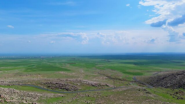 Aerial 4K vieos of mor evgin monastery in mardin with beautiful view of mesopotamia