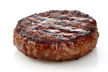 Grilled hamburger patty isolated on a white background