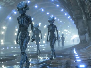 Fototapeta na wymiar Hardworking Extraterrestrial Beings Building a Futuristic Metropolis in Space