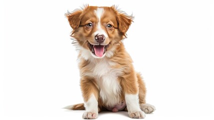 Happy Puppy Welsh 14 Weeks old, dog winking, panting and sitting isolated on white