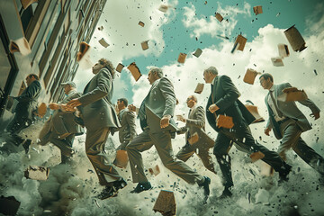 Businessmen Running Amidst Explosive Chaos on Street