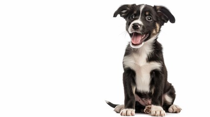 Happy Puppy Welsh 14 Weeks old, dog winking, panting and sitting isolated on white