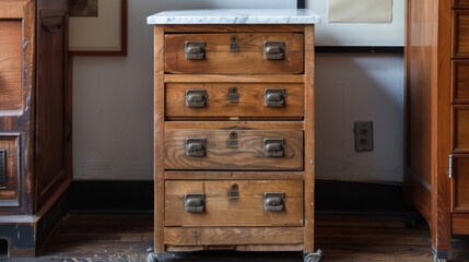 Vintage filing cabinet with new white marble top, 16:9
