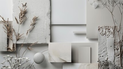 gray mood board, mock up, copy and text space, product placement, white background