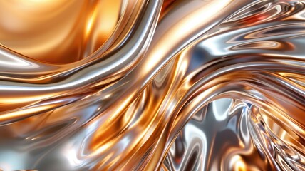 Abstract wavy liquid gold and silver design - This abstract image features flowing waves of liquid gold and silver, exuding luxury and modern design aesthetics