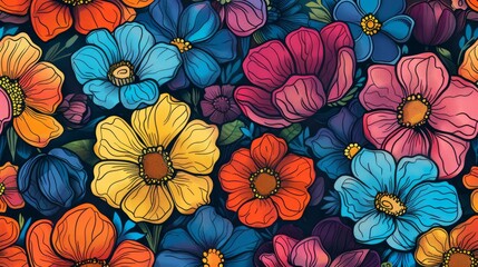 Fototapeta na wymiar Eastern Style Flowers Doodle Drawing Texture Wallpaper Background