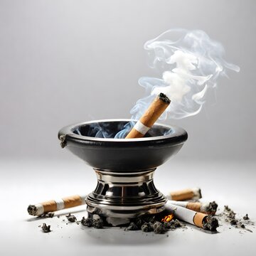 A black ashtray with a cigarette in it. Antidrug  banner design.