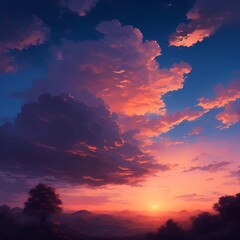 紫空と大きい雲 - obrazy, fototapety, plakaty