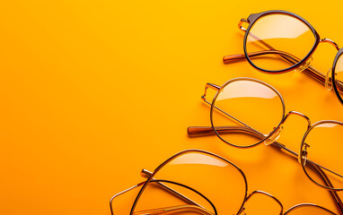 Simple glasses on an light orange background frame with space for text. Generative ai - obrazy, fototapety, plakaty
