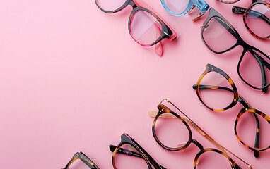 Simple glasses on an light pink background frame with space for text. Generative ai - obrazy, fototapety, plakaty