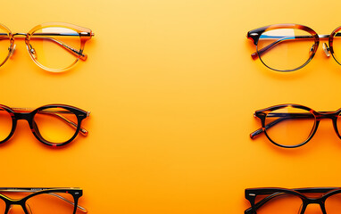 Simple glasses on an light orange background frame with space for text. Generative ai - obrazy, fototapety, plakaty