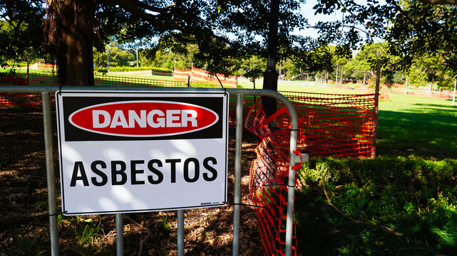 asbestos sign.Asbestos in Sydney park nsw Australia. asbestos danger. closed park.