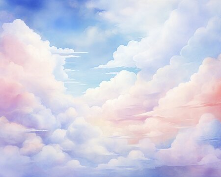 Clouds  Soft watercolor clouds, white sky background , soft color