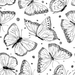 Ink butterfly png pattern, transparent background