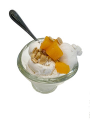 coconut milk ice cream with toppings, Thai, isolated