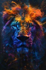 a rasta lion with neon colors
