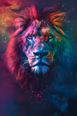 a rasta lion with neon colors