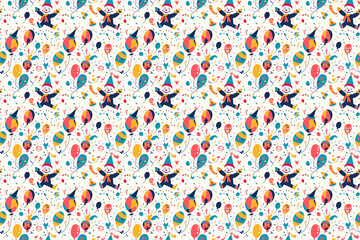 Fototapeta premium Celebratory clowns with balloons seamless party pattern