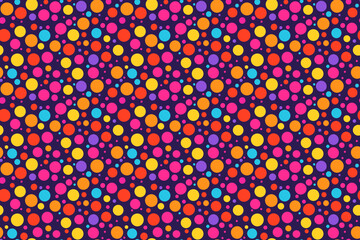 Vibrant polka dots seamless pattern with colorful backdrop