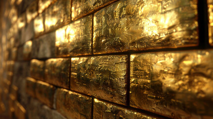 A monumental wall crafted entirely from gleaming gold