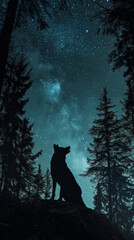 Silhouette of Wolf Under Starry Sky

