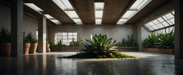 Artistic Abode: A Creative Studio Interior with Skylights and Sculptural Succulent Display