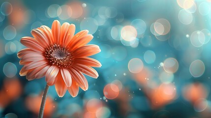 A vibrant gerbera daisy centered in a serene bokeh lit backdrop.