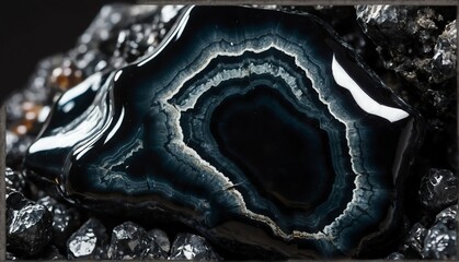 shiny black agate gemstone crystal close-up texture background from Generative AI - obrazy, fototapety, plakaty