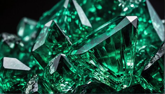 shiny green emerald gemstone crystal close-up texture background from Generative AI