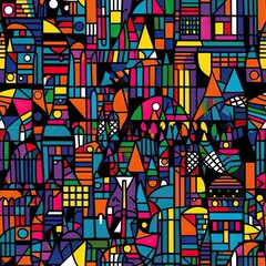 Abstract seamless pattern with buildings. Perfect for fabric, textile, wallpaper, kindergarten.