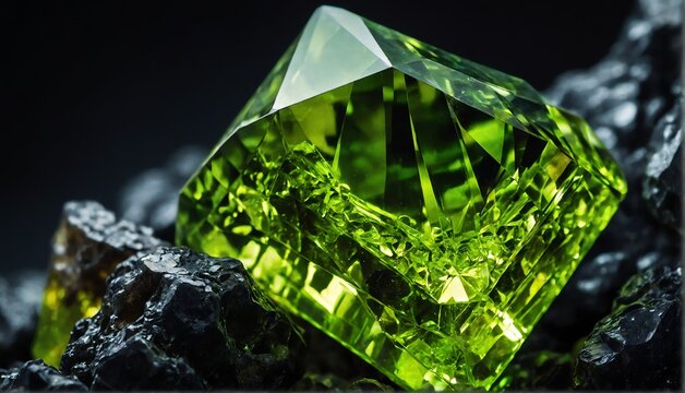 shiny peridot gemstone crystal close-up texture background from Generative AI