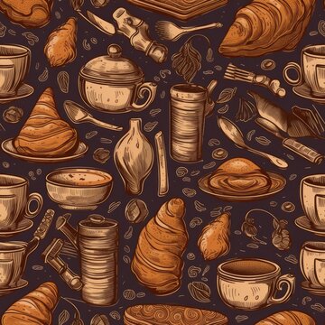 Coffee abstract seamless pattern, texture, background.