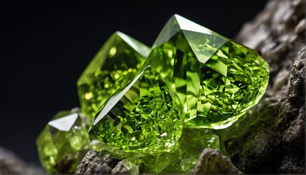 shiny peridot gemstone crystal close-up texture background from Generative AI