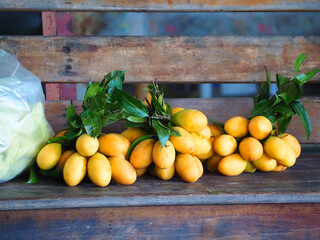 The vibrant colors and unique appearance of the Sweet Yellow Marian plum. Highlighting its juicy, tropical nature